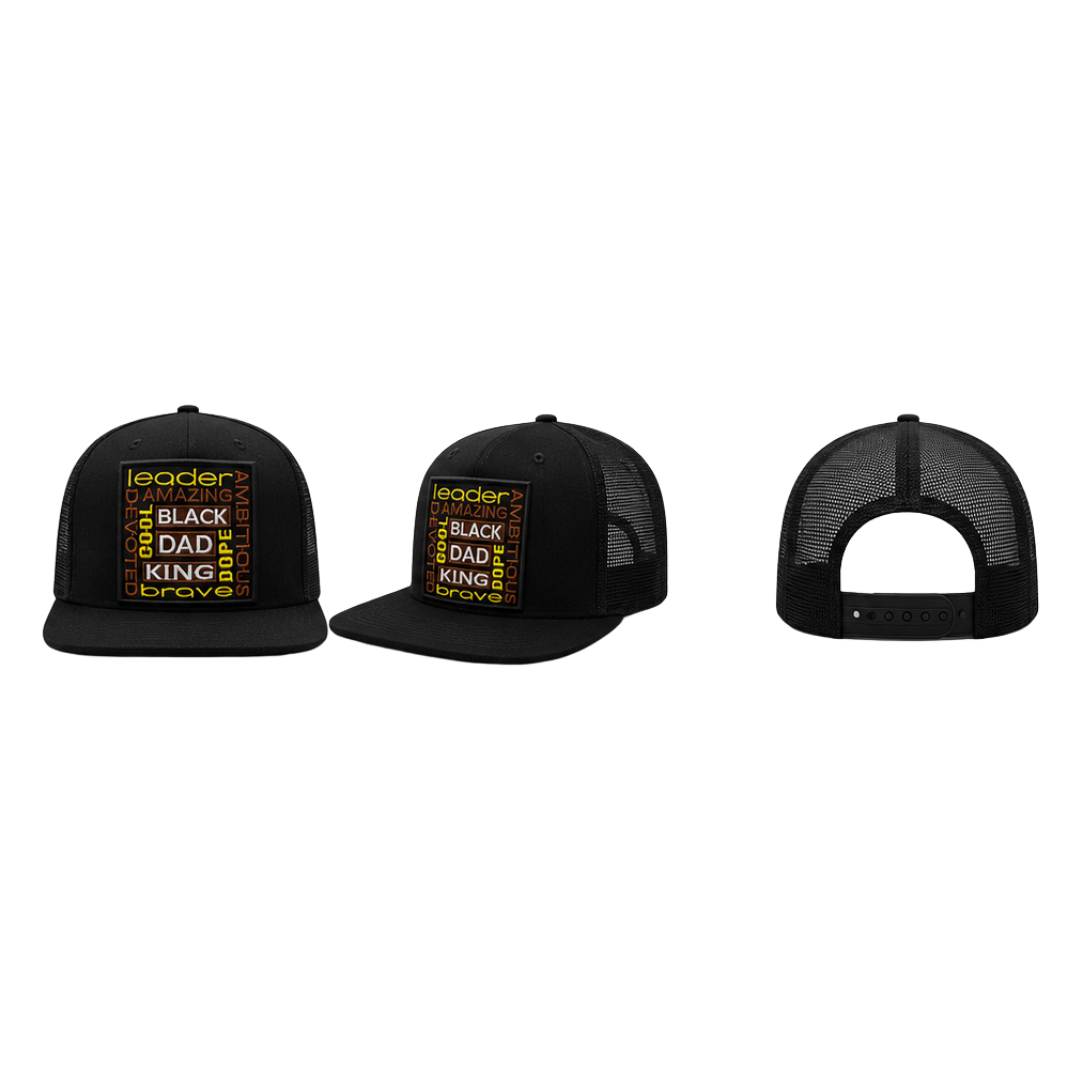 👑 Black Dad King Patched Trucker-Snapback Hat - Black