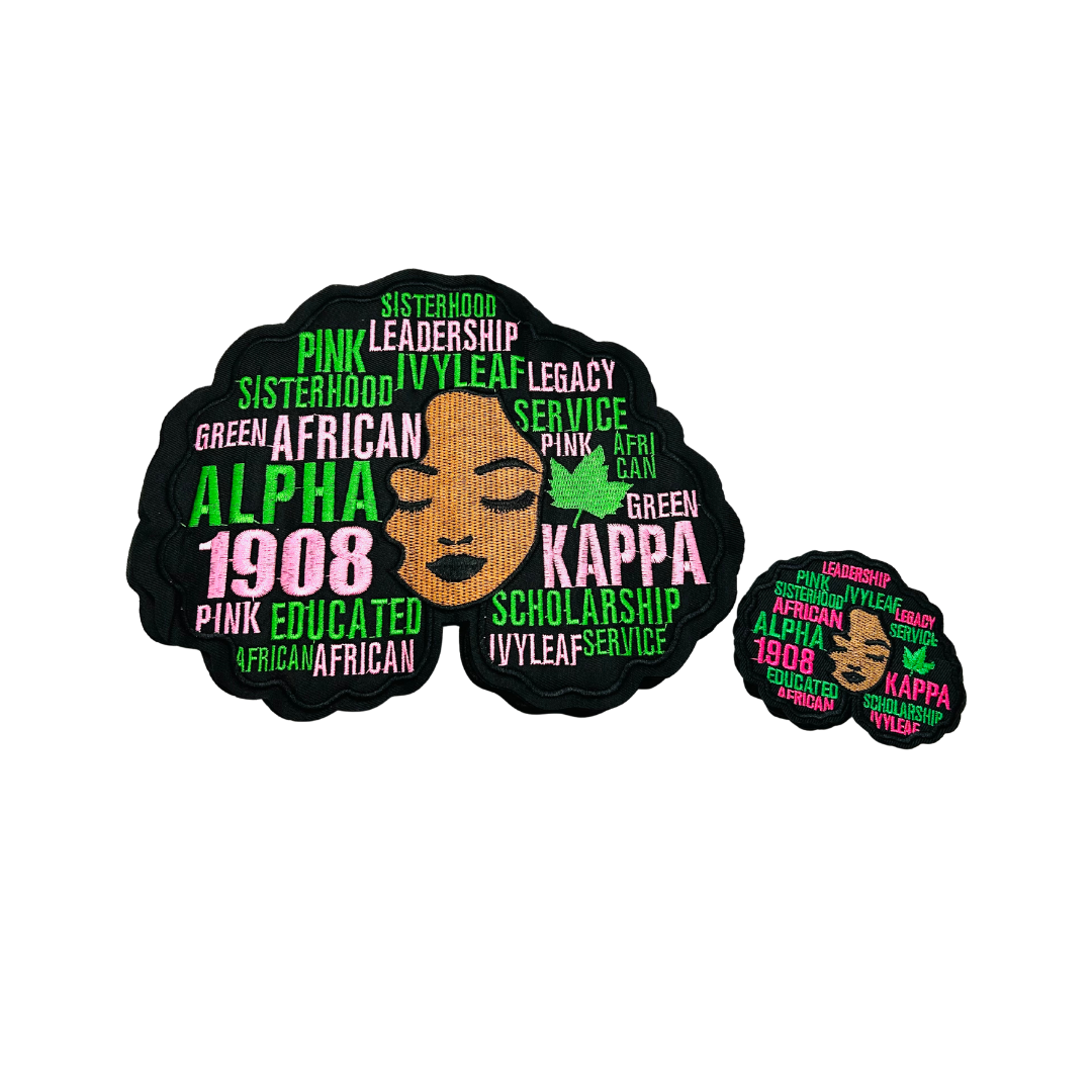 Afro Lady AKA Inspired Pink and Green Sorority Patches