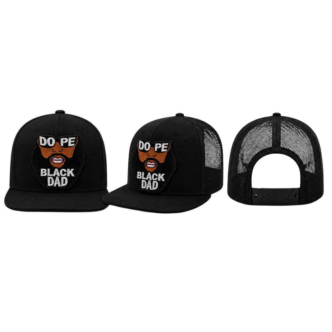 Dope Black Dad Patched Trucker - Snapback Hat - Black