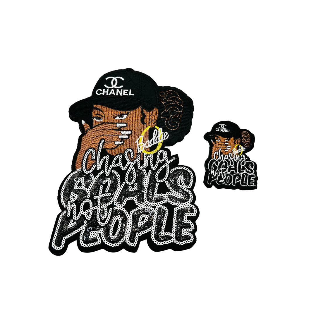 Chasing Goals Not People Lady Sequin Patches - Black