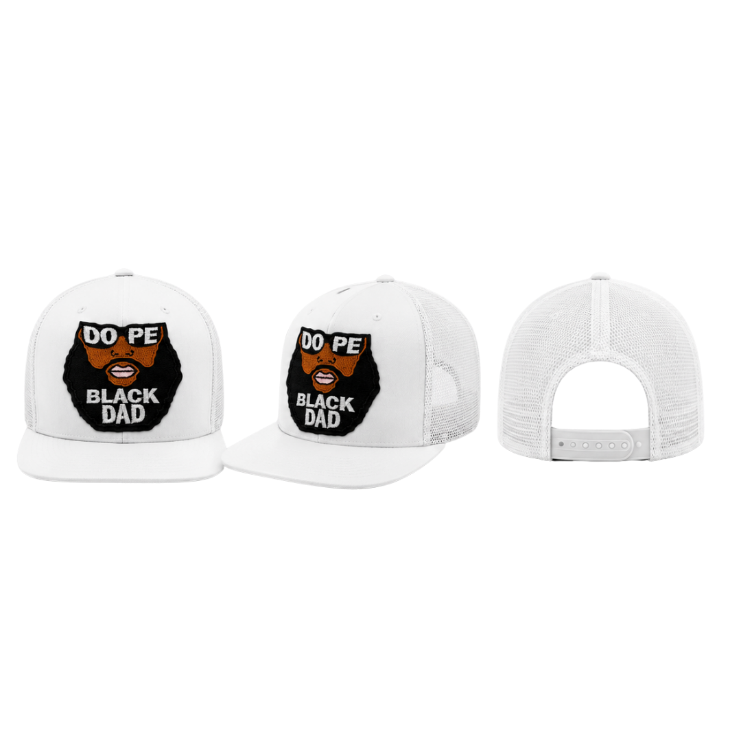 Dope Black Dad Patched Trucker - Snapback Hat - White
