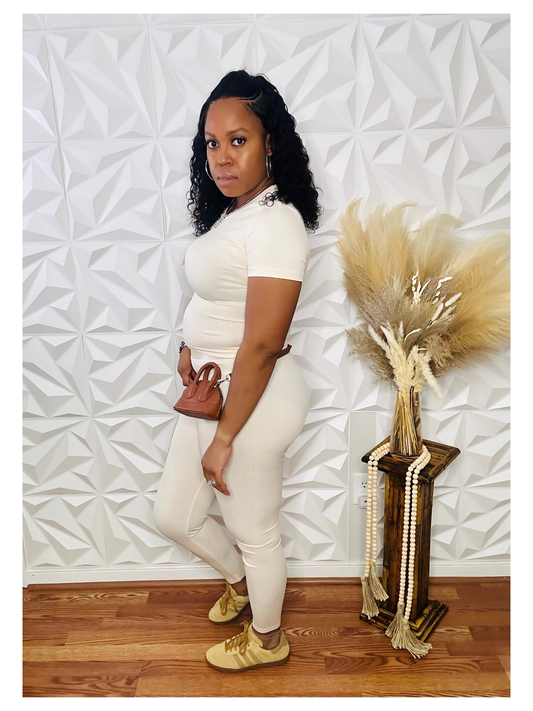 Lets Lounge Legging Set - Cream - Size Small & Medium Only