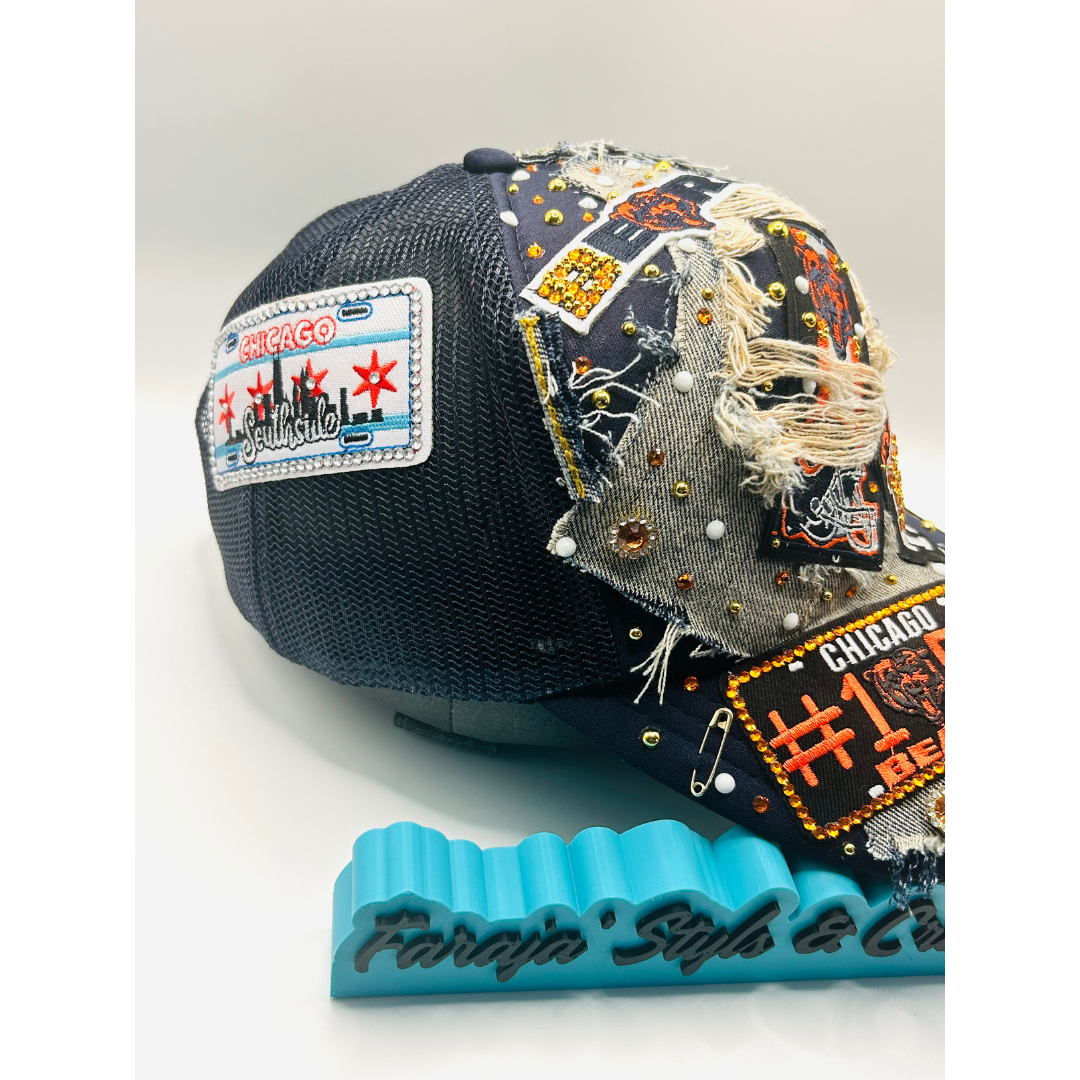 Chicago Bears Premade Junk Trucker Hat – Blinged & Patched Game Day Statement Hat | Ready to Ship