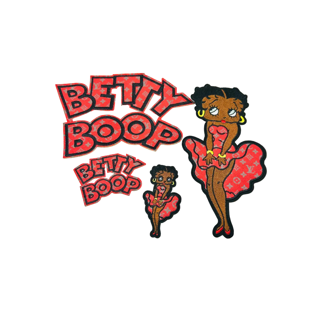 Red/Gray Betty Leather Patches – Cartoon Figure & Letter
