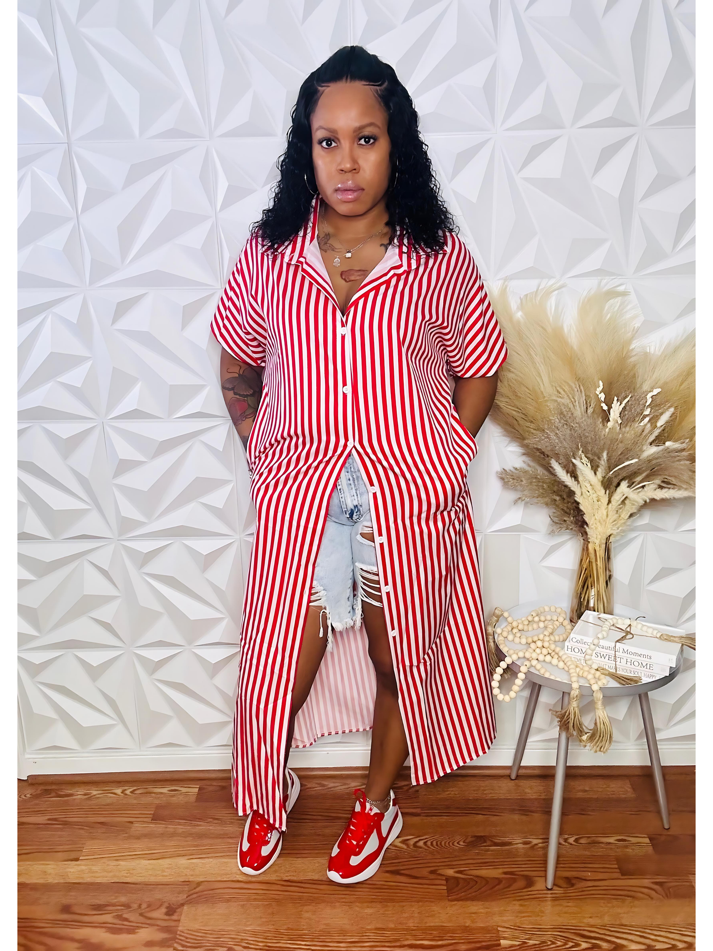 It's Like That Stripe Shirt Dress - Red