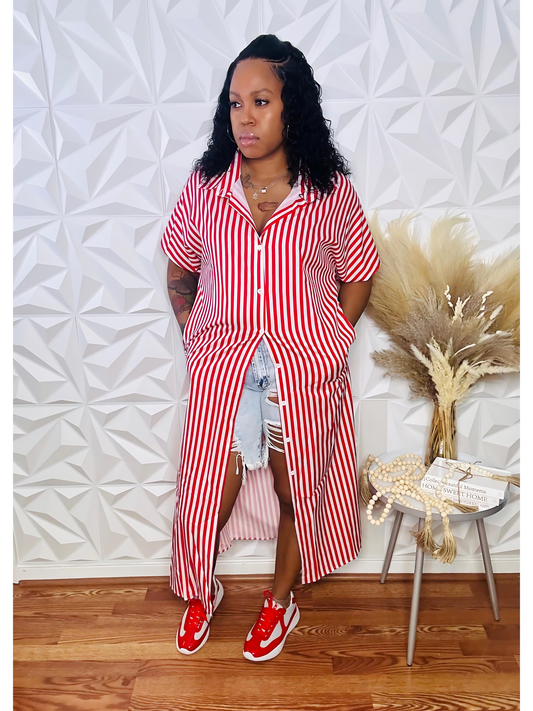 It's Like That Stripe Shirt Dress - Red