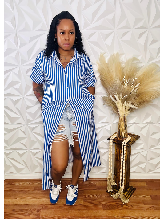 It's Like That Stripe Shirt Dress - Blue