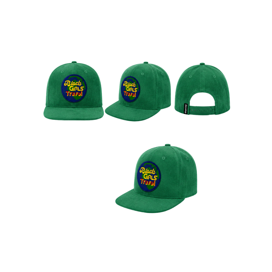 Black Girls Travel Patched Suede Mesh Hat | Melanin Travel Queen Trucker Cap - Green