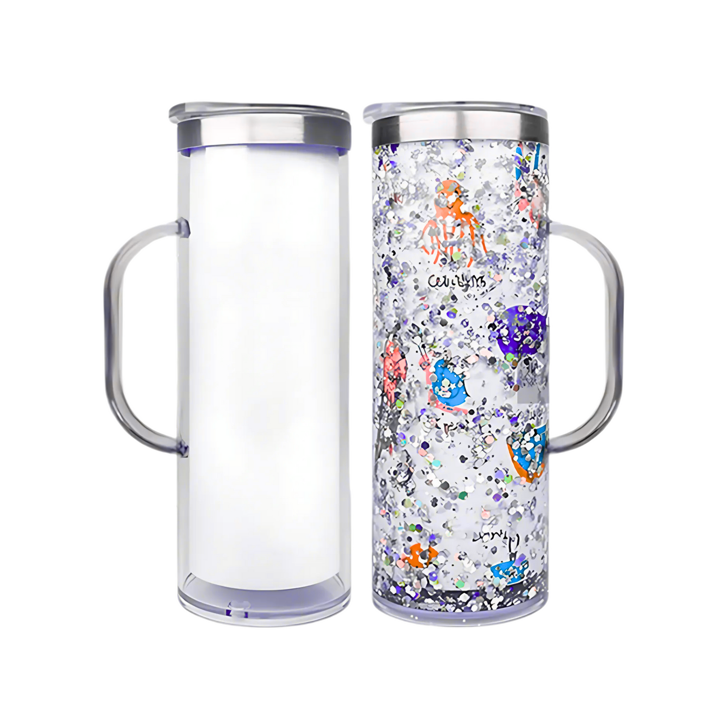 20oz Stainless Steel Skinny Snow Globe Tumbler w/ Handle