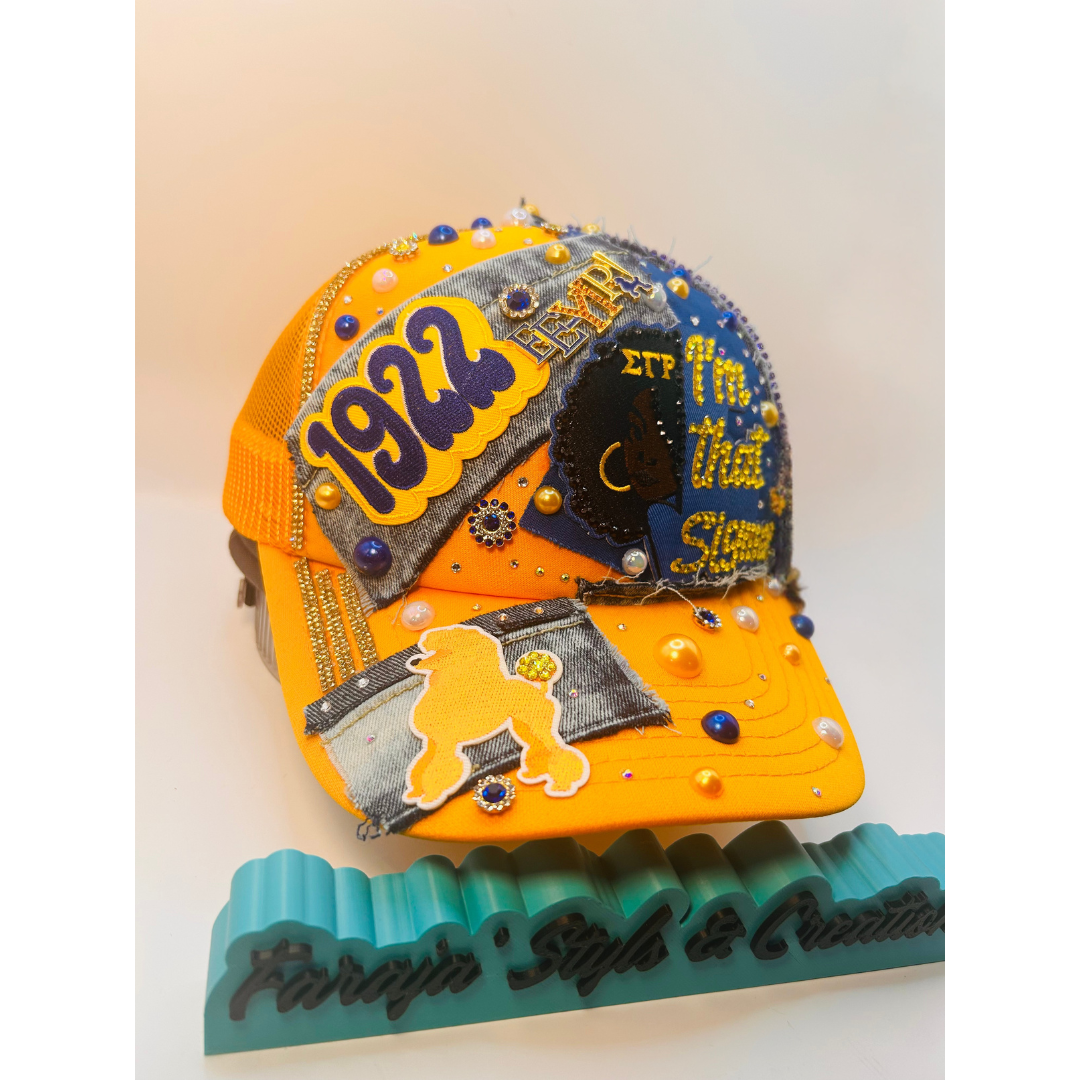 Design Your Custom Sigma Gamma Rho Sorority Trucker Junk Hat | Rhinestones, Patches & Pearls | Greek Life Fashion Cap