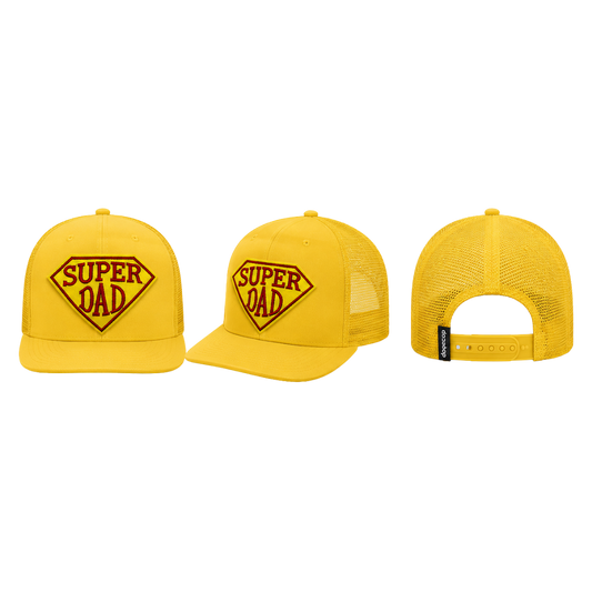 Super Dad Patched Snapback Hat | Father's Day Trucker Cap for Dads - Yellow