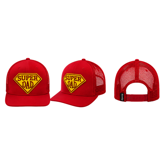 Super Dad Patched Snapback Hat | Father's Day Trucker Cap for Dads - Red