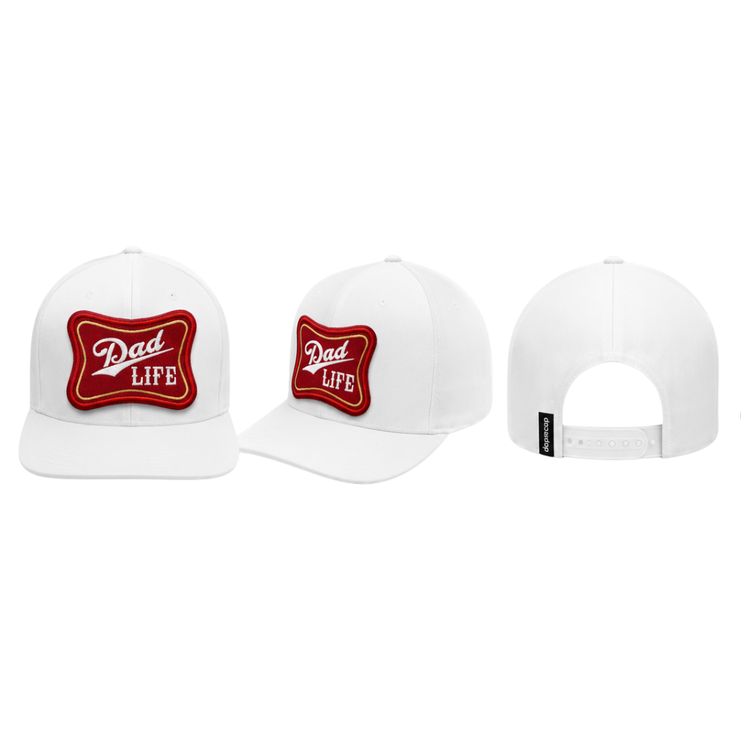 Dad Life Patched Snapback Hat | Fatherhood Trucker Cap for Proud Dads - White