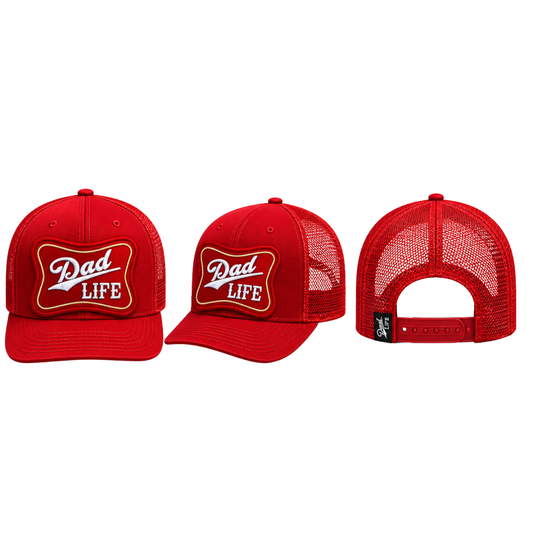 Dad Life Patched Snapback Hat | Fatherhood Trucker Cap for Proud Dads - Red