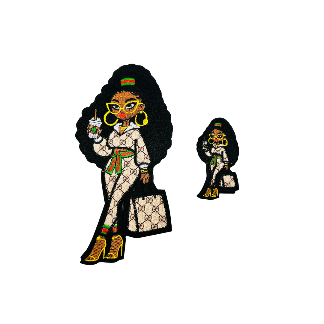 G Designer Luxury Lady w/ Handbag Embroidered Patches