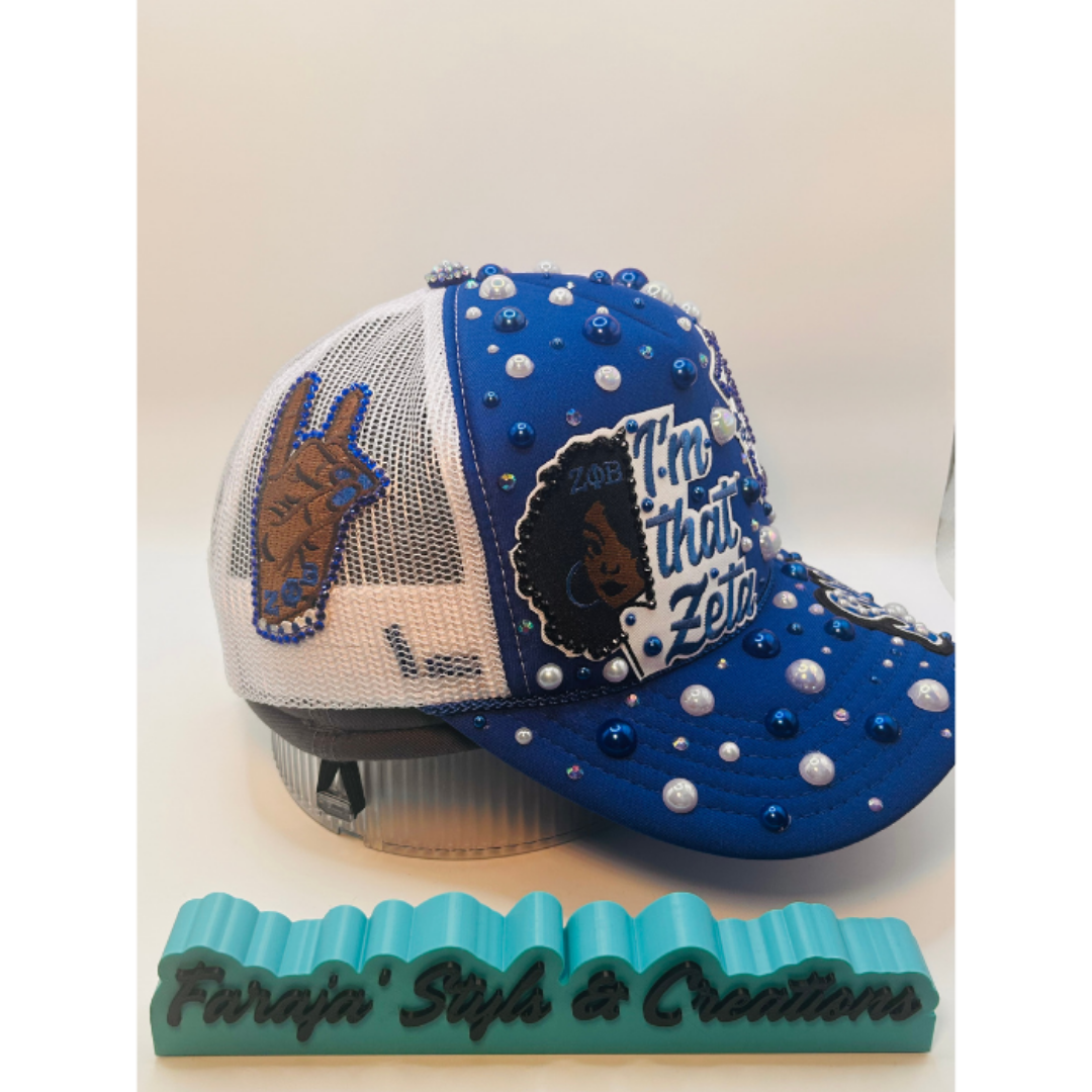 Design Your Custom Zeta Sorority Trucker Junk Hat | Rhinestones, Patches & Pearls | Greek Life Fashion Cap