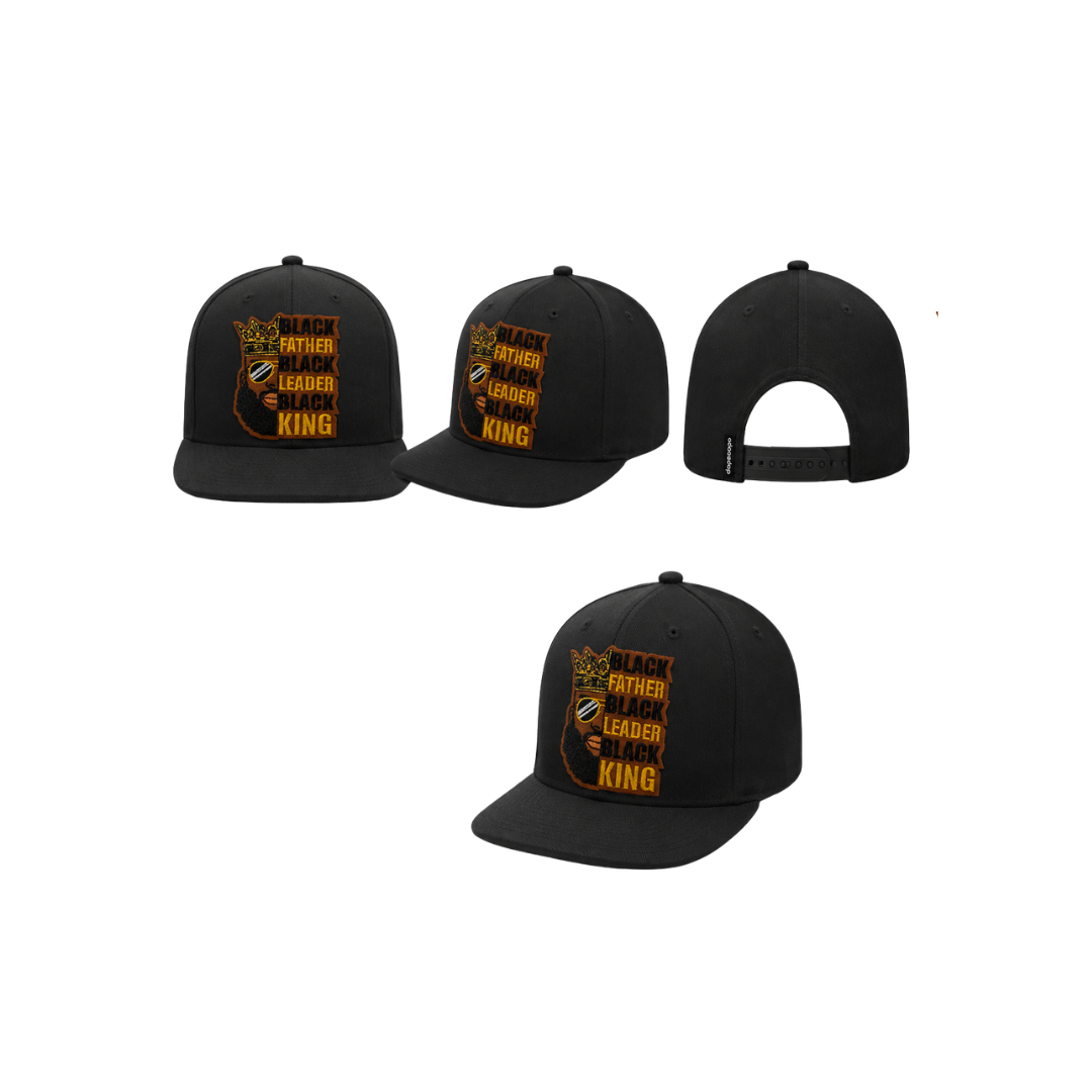 Black Father Leader King Patched Snapback Hat | Black Dad Pride Trucker Cap- Black