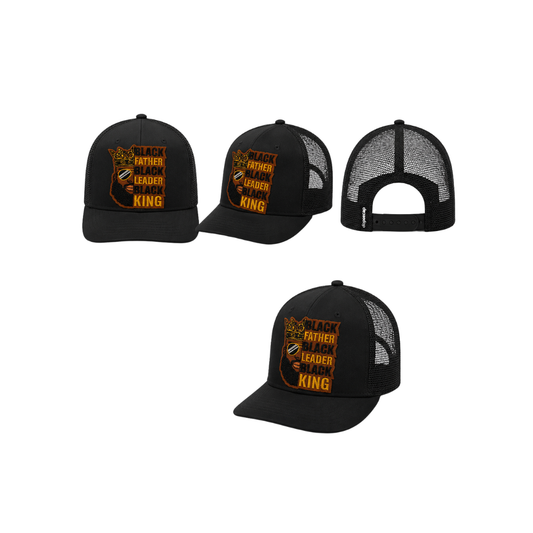 Black Father Leader King Patched Snapback Hat | Black Dad Pride Trucker Cap- Black