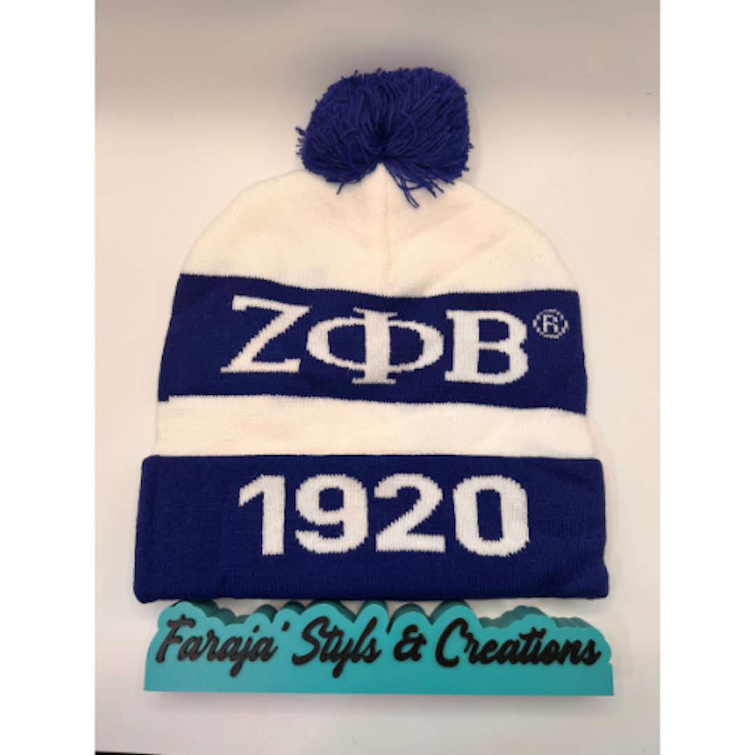 Zeta Phi Beta Junk Pom Pom Beanie | Patched, Pinned, Stoned & Pearled | Custom Zeta Winter Hat