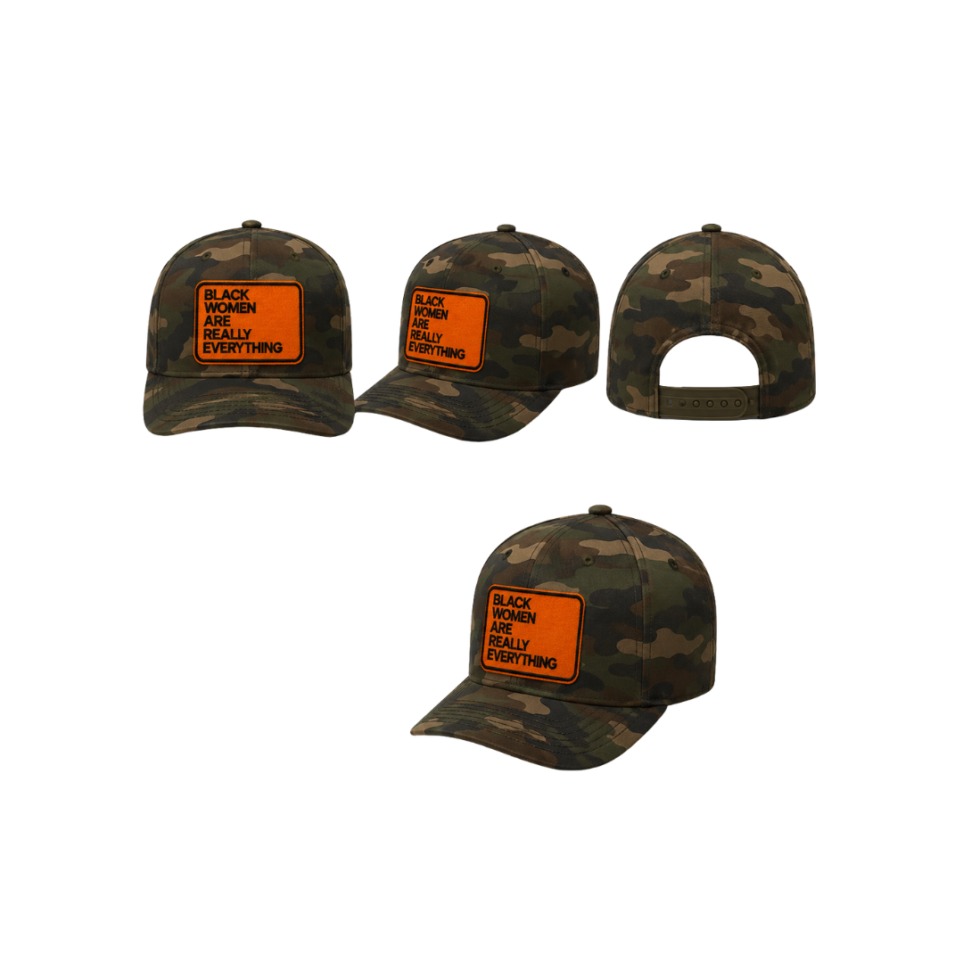Black Women Are Everything Patched Snapback Hat | Melanin Queen Trucker Cap - Orange/Camo