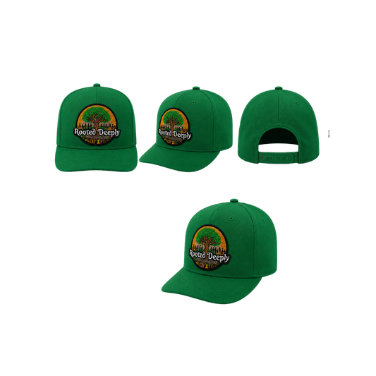 Rooted Deeply Patched Snapback Hat | Faith & Strength Trucker Cap -Green