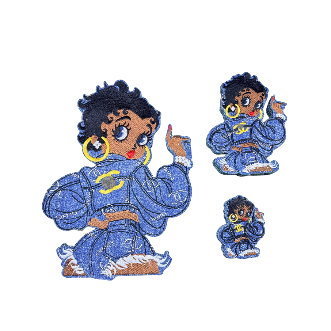 Chan** Designer Inspired Betty Denim Short Set Patches