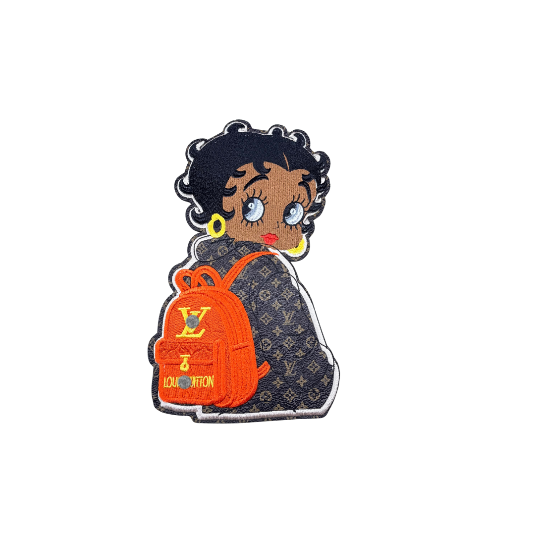 Lou*s V Designer Inspired Betty Leather Orange Backpack Large Patch