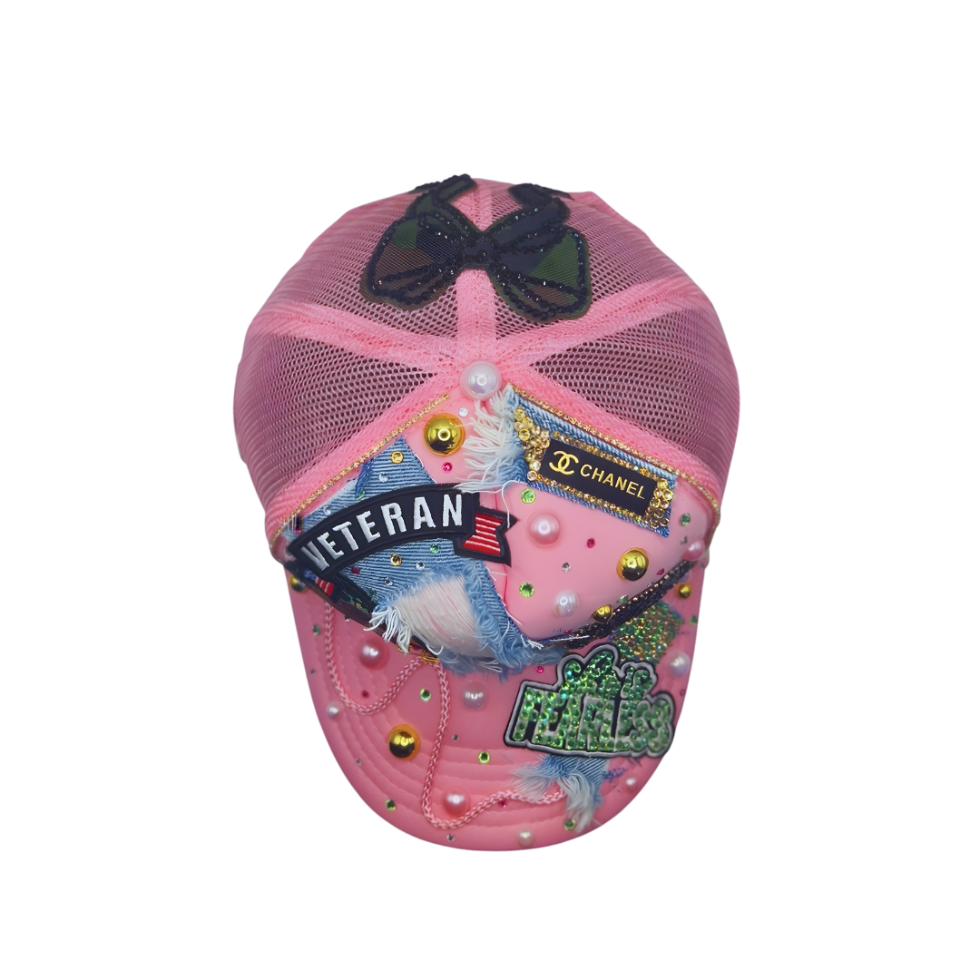 Faraja’ Styls Custom Veteran Luxe Trucker Hat – Patriotic Bling, Army Pride, Personalized Military Hat