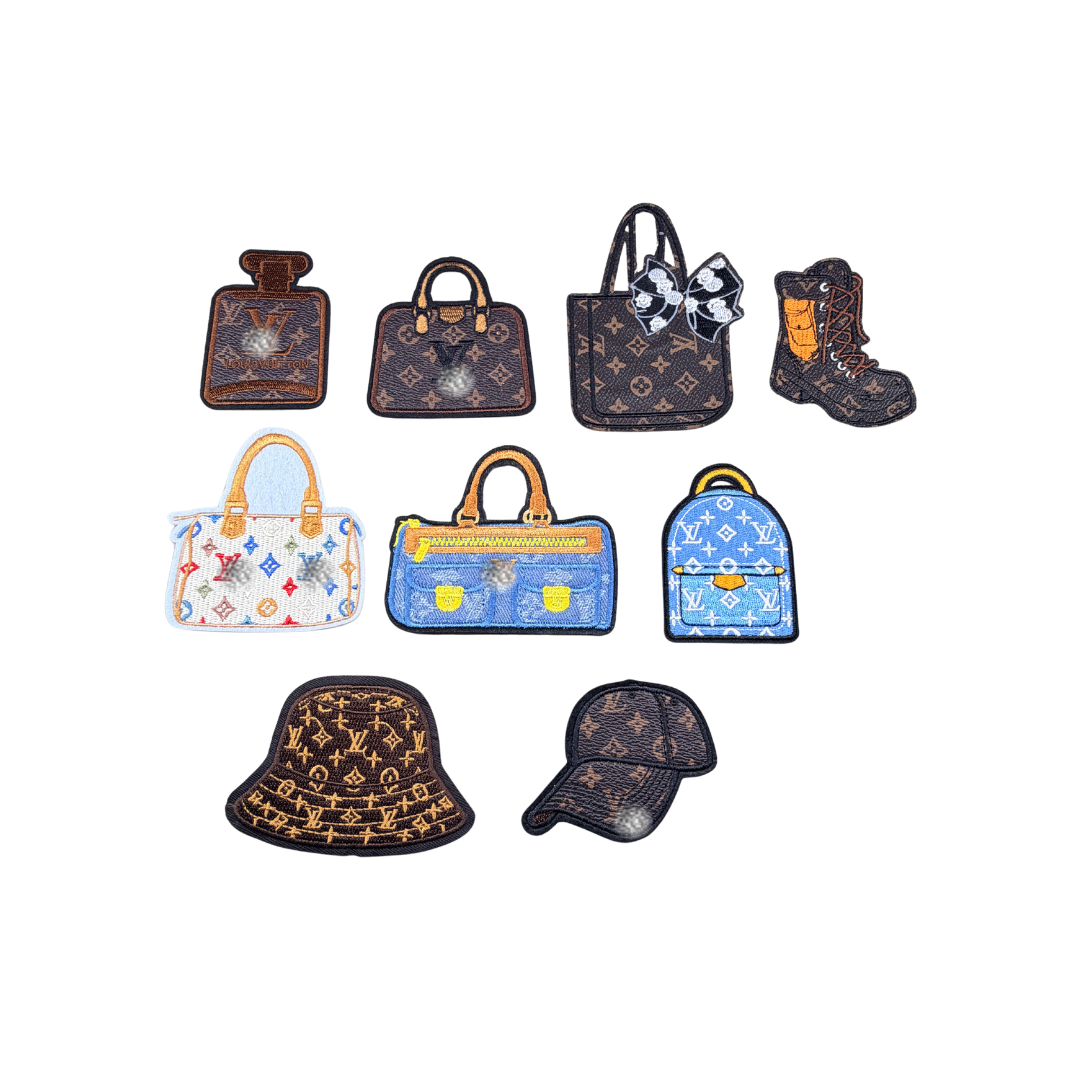 Lou** V Designer Inspired Brown Leather Shoes and Handbag Small Patch Collection