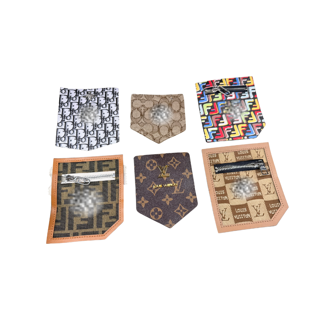 Leather Fabric Designer Inspired Pocket - No Iron On