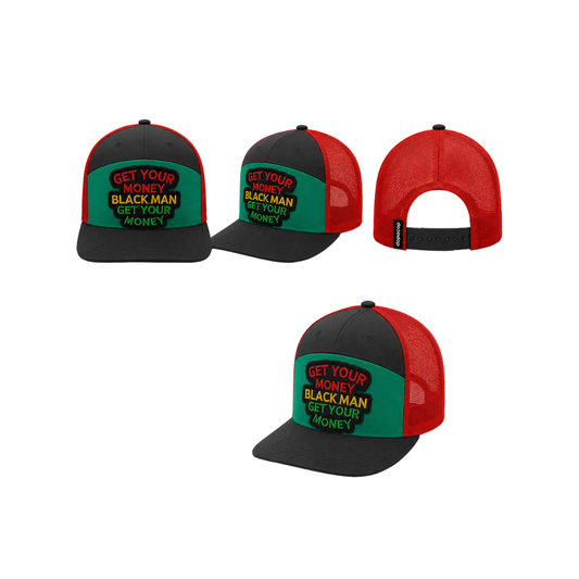 Get Your Money Black Man Patched Snapback Hat | Hustle & Success Trucker Cap (No Mesh)