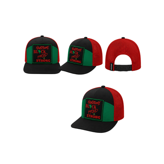 Handsome Black Proud & Strong Patched Snapback Hat | Black Excellence Trucker Cap (No Mesh)
