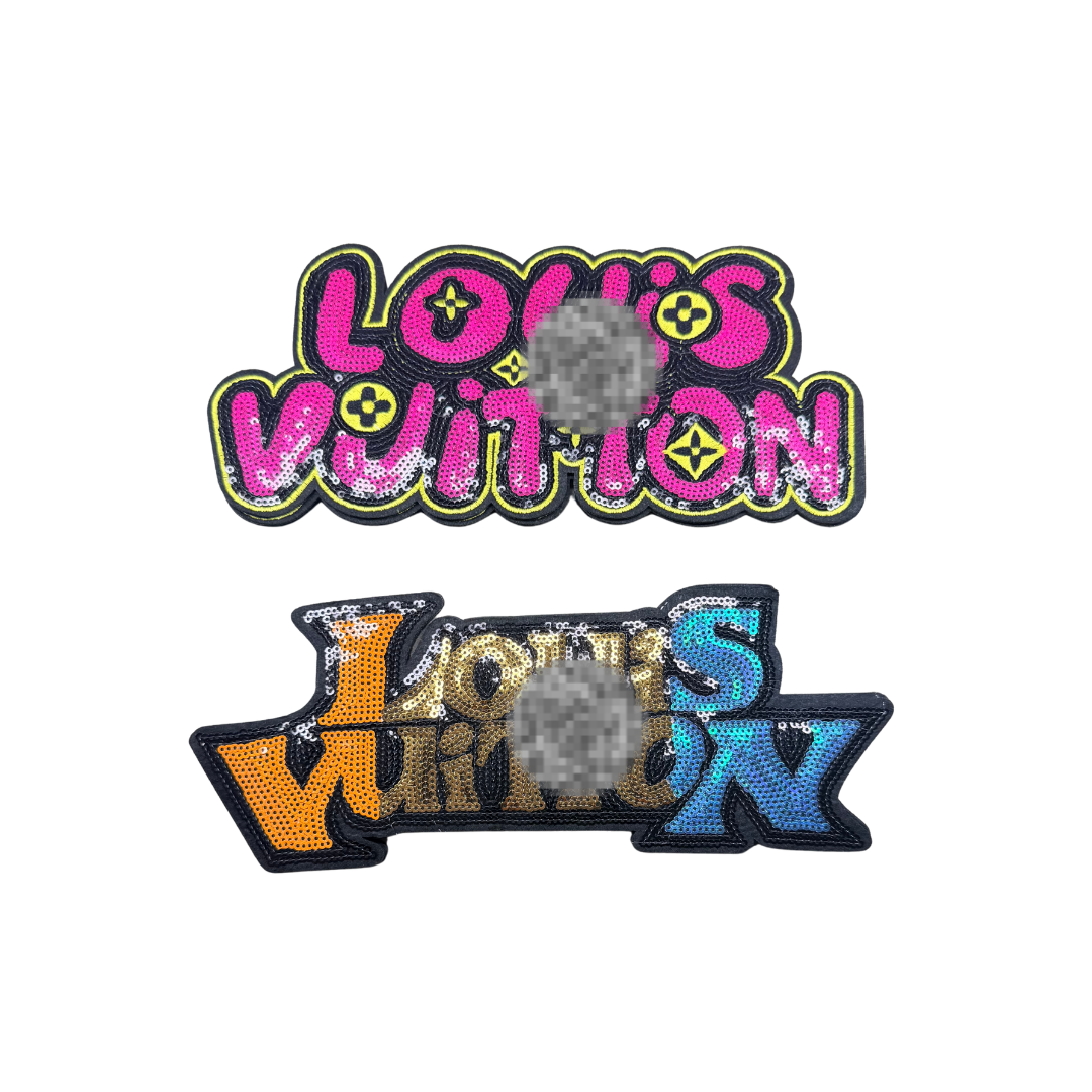 Lou** V Designer Inspired Word Large Sequin Patches