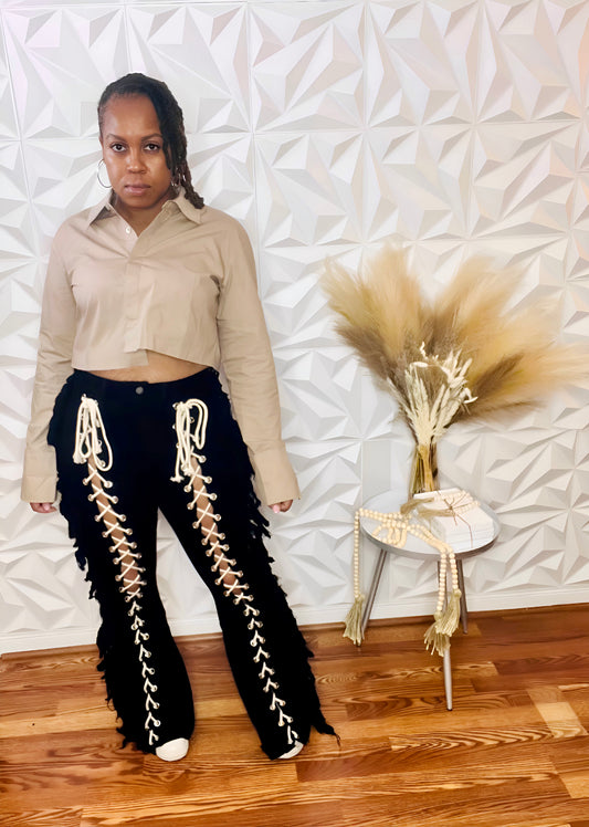 Keep It Tight Stretch Tie Ruffle Jeans