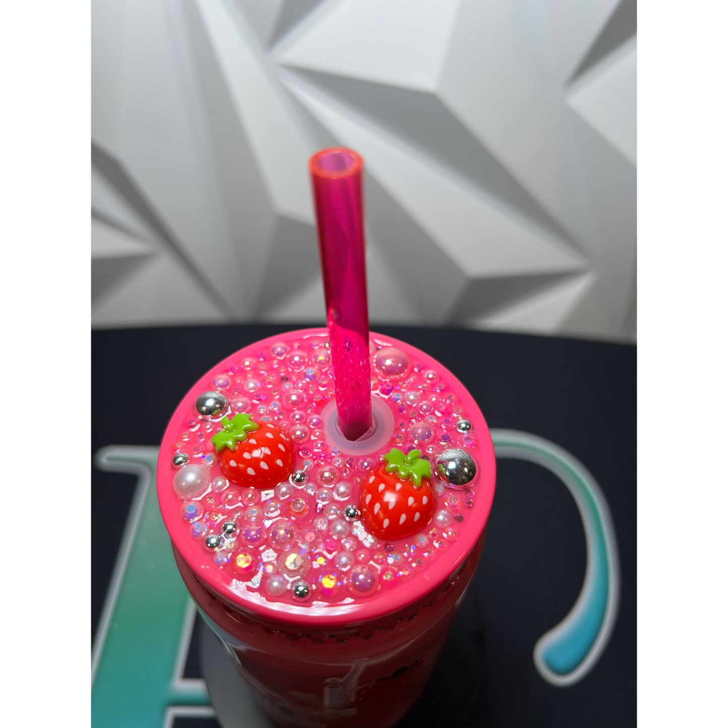 16oz Black Strawberry Shortcake & Cream Snow Globe Tumbler