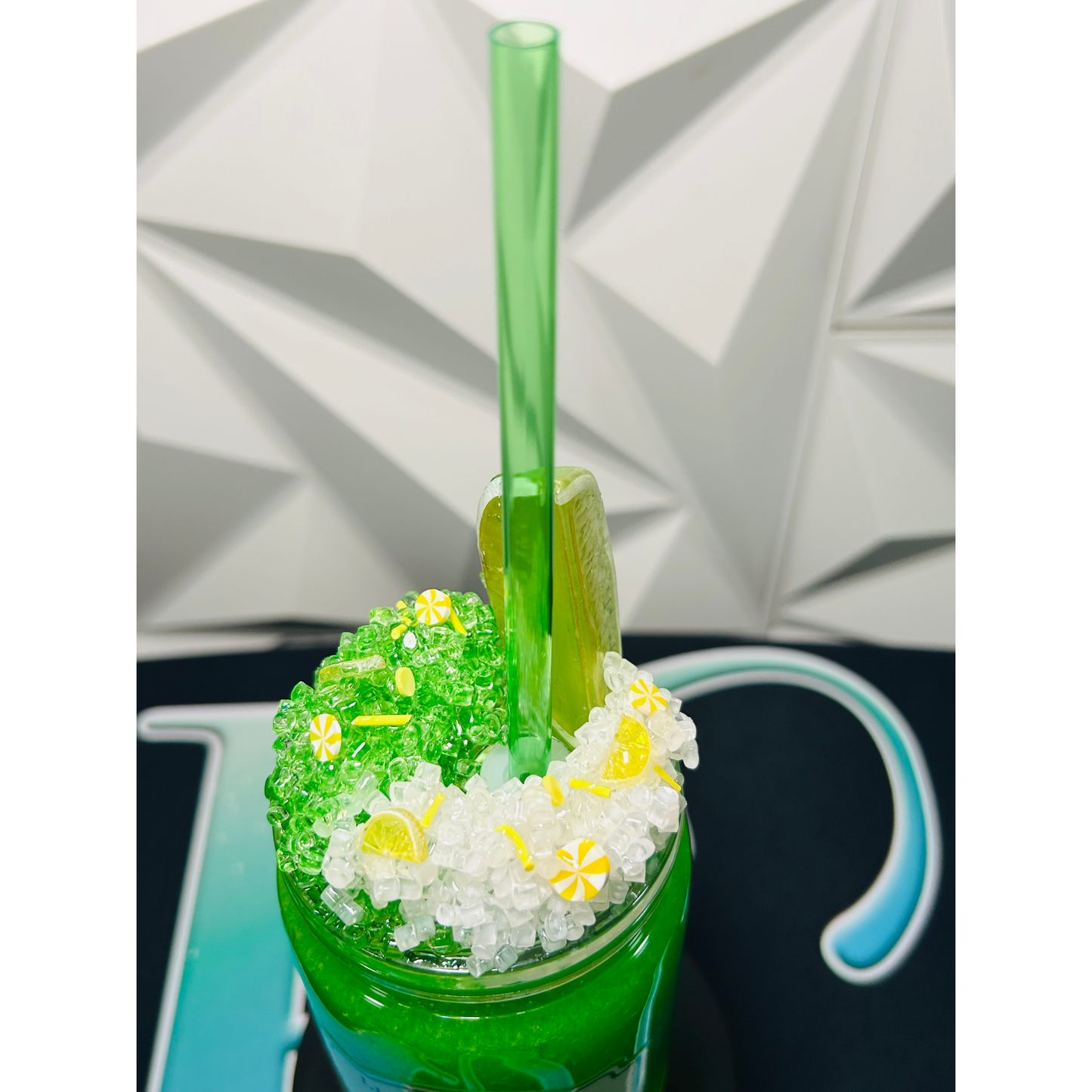 16oz Lime Slushy Snow Globe Tumbler | Positive Quote | UV DTF | Iced Lemon/Lime Topper | Green Straw