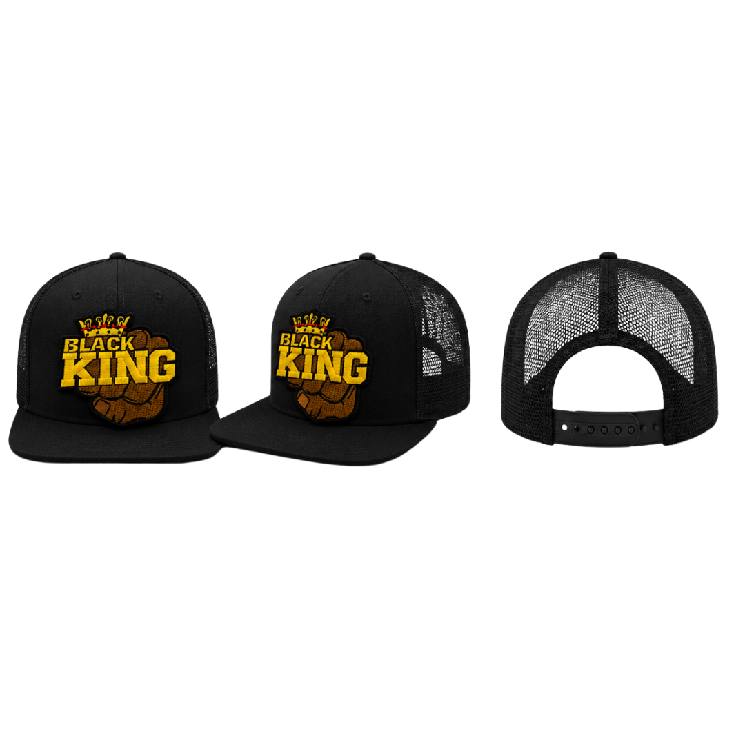 Black King Patched Trucker Snapback Hat