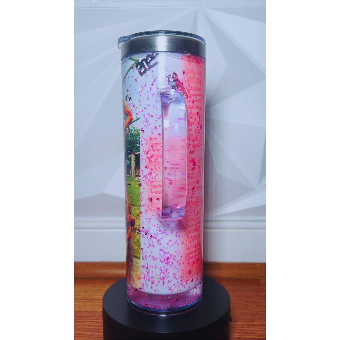 Custom 20 oz Straight Sublimate Skinny Snow Globe Tumbler w/ Handle