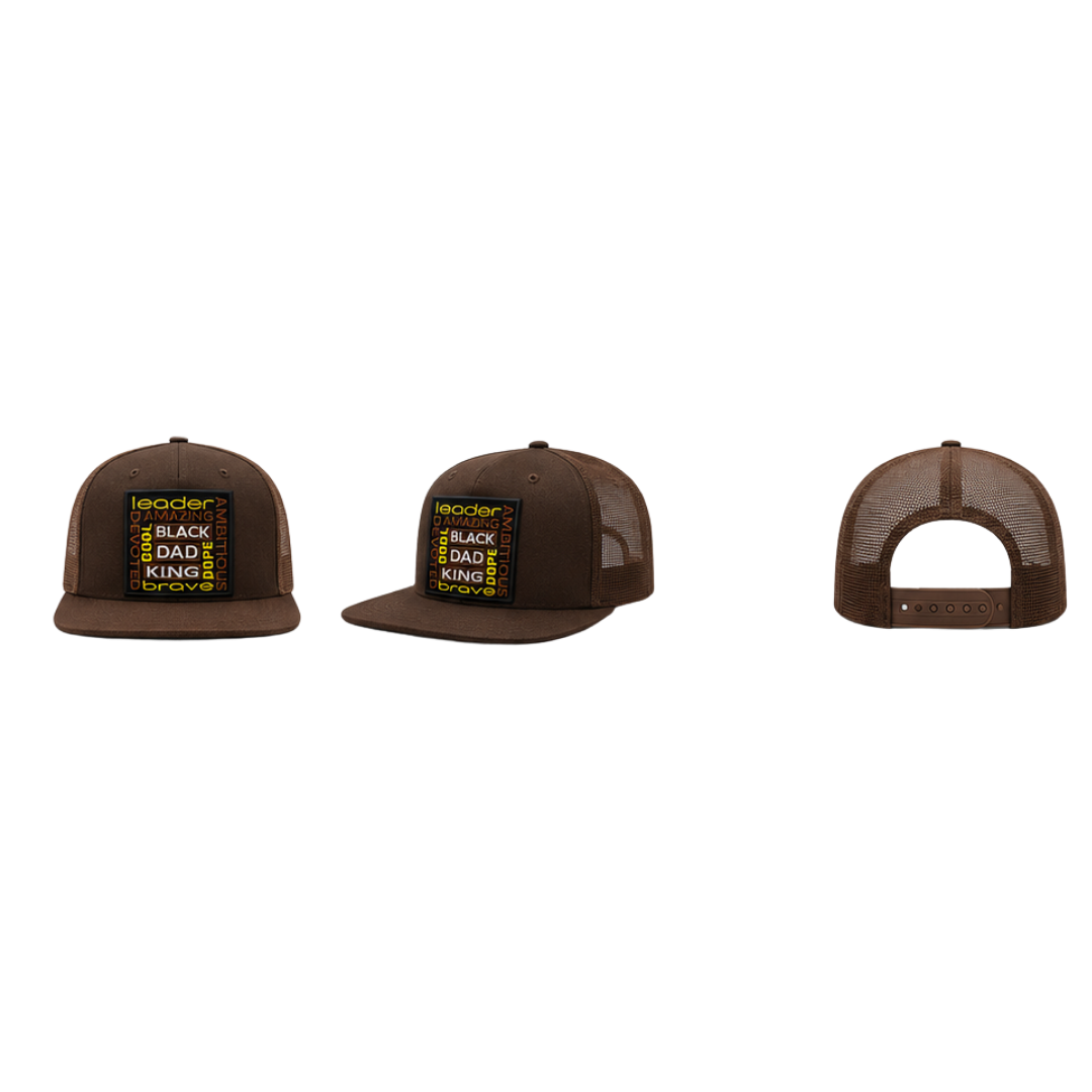 👑 Black Dad King Patched Trucker -Snapback Hat - Brown