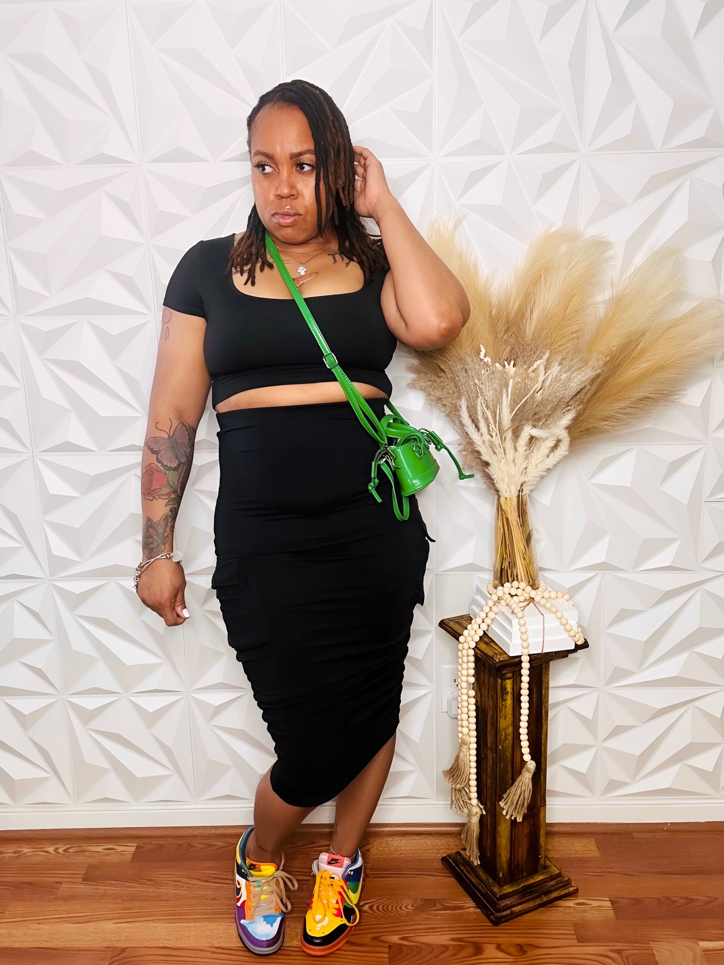 In My Mood 2pc Cargo Skirt Set - Black -Size Medium Only