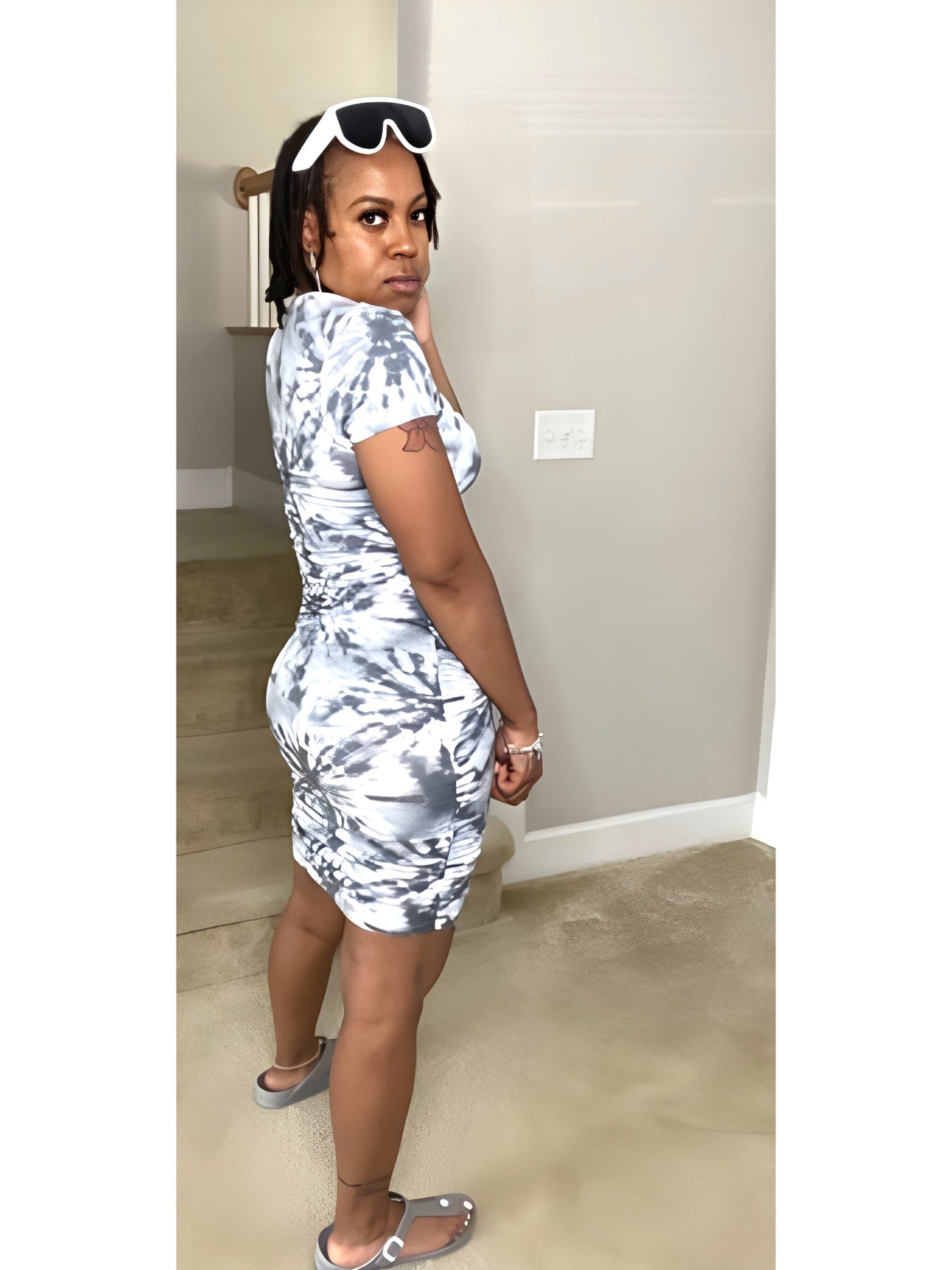 Ocean View Dress - Grey/ White