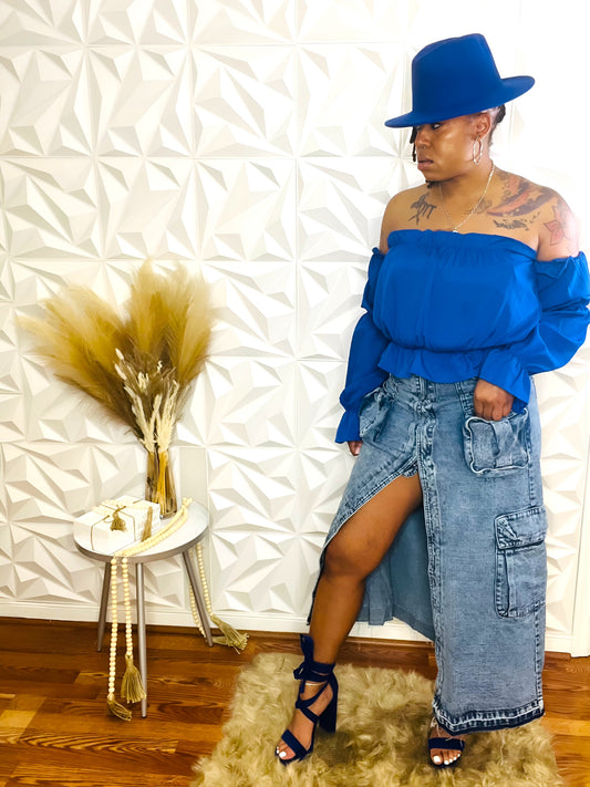 Talk Heavy Denim Cargo Skirt