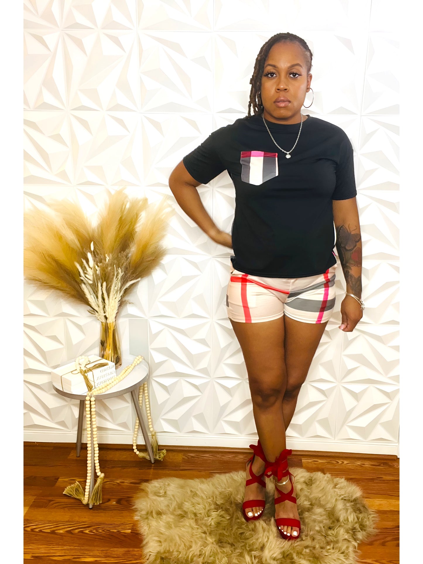 Something Slight Stripe 2pc Short Set - Size Medium Only