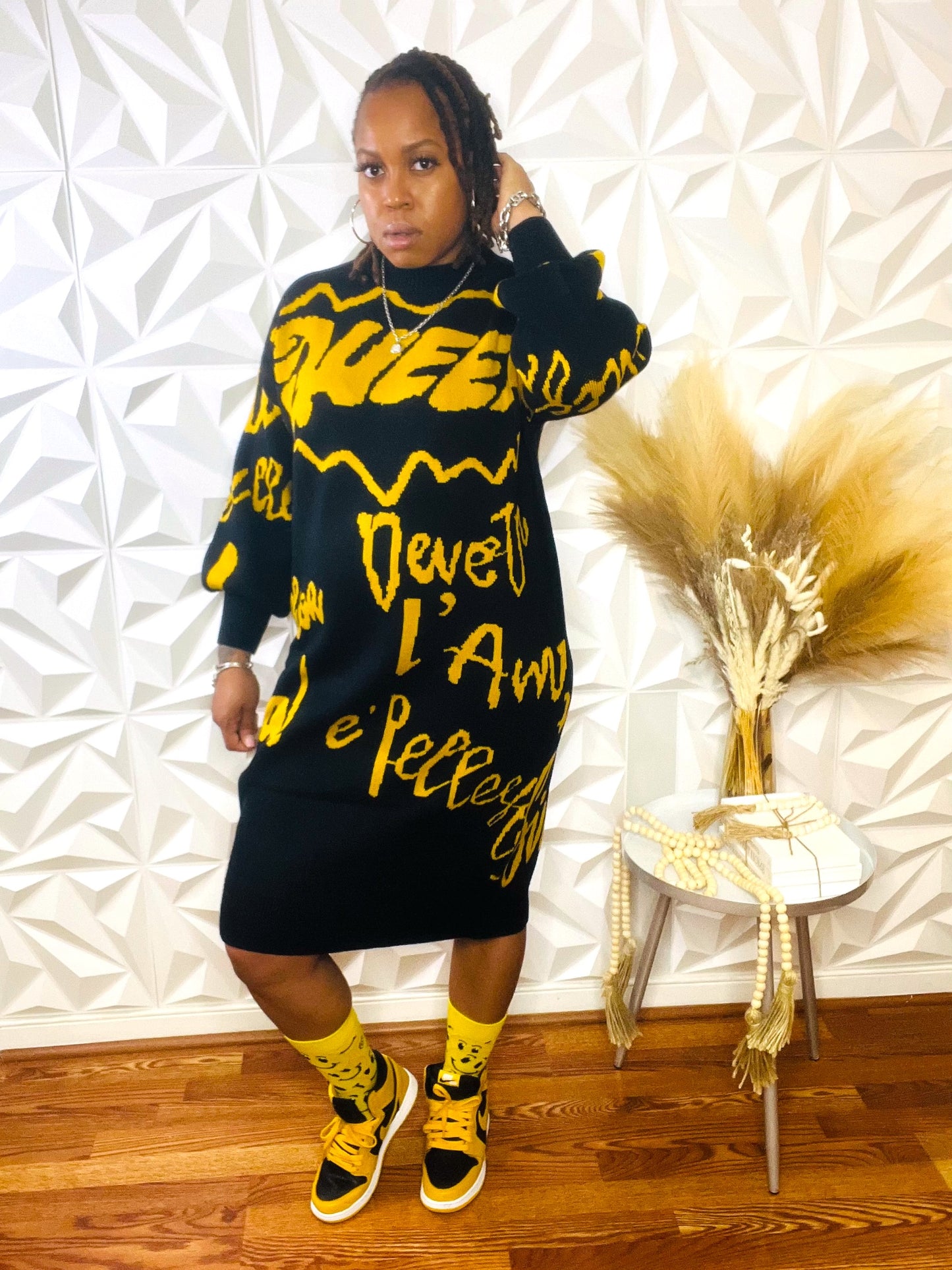 Golden Statement Sweater Dress