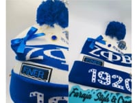 Zeta Phi Beta Junk Pom Pom Beanie | Patched, Pinned, Stoned & Pearled | Custom Zeta Winter Hat