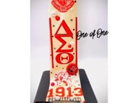 Delta Sigma Theta Premade Junk Tie – Red & White Greek Statement Tie with Bling & Denim