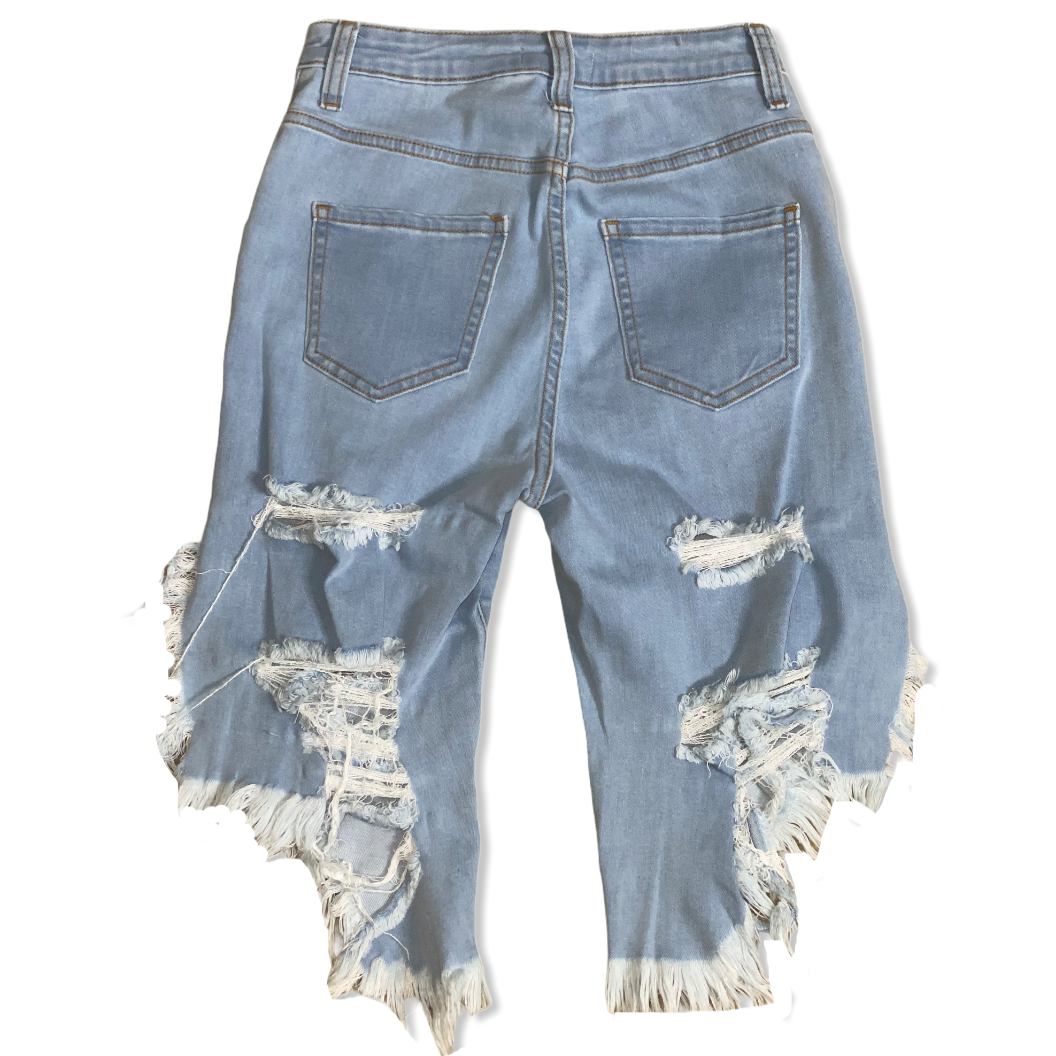 Distressed High Rise Bermuda Shorts