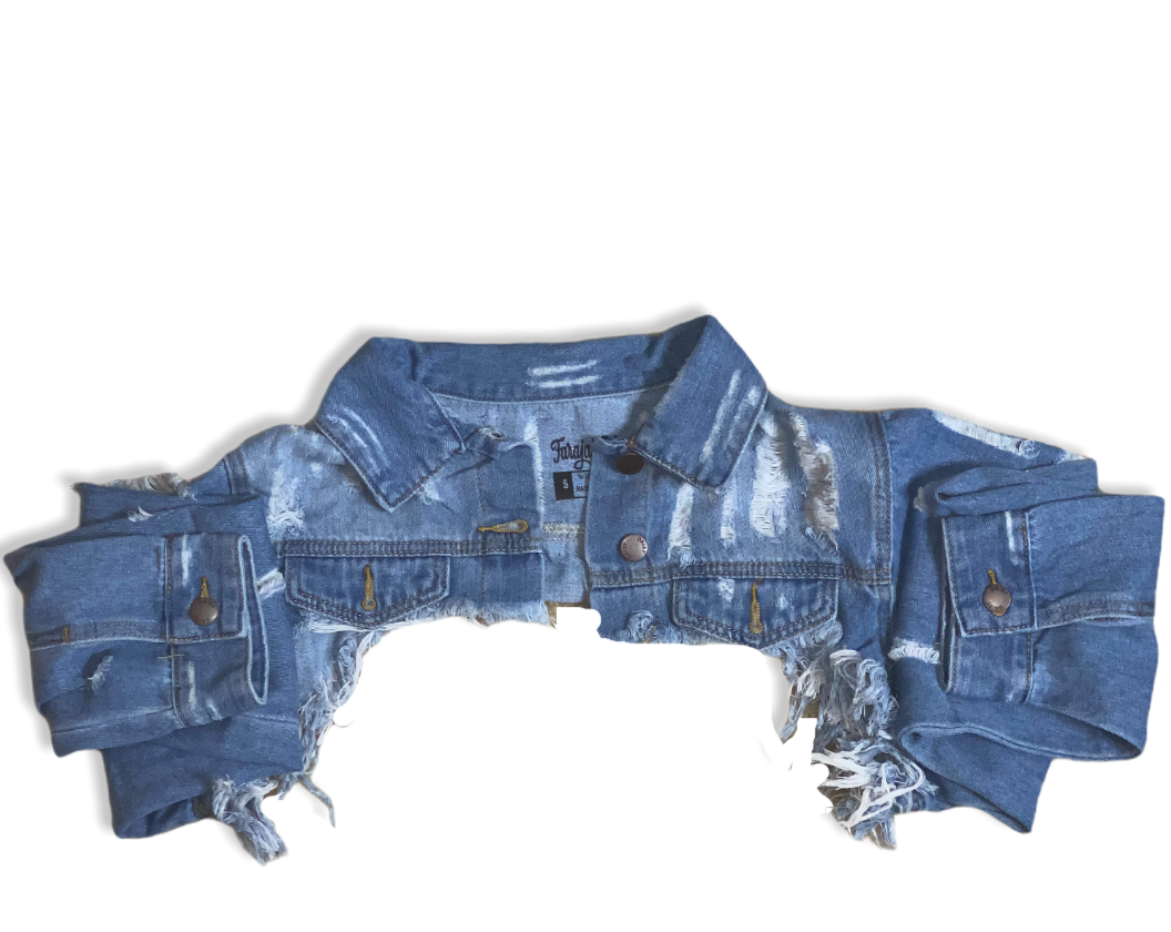 Just Fly Distressed Crop Denim Jacket