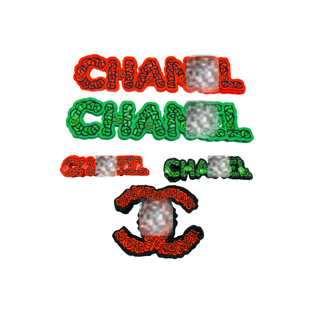 Chan*l Designer Inspired Word Sequin Flower Patches