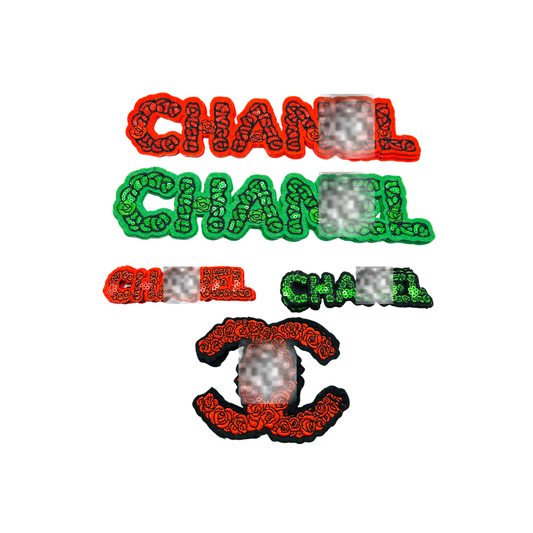 Chan*l Designer Inspired Word Sequin Flower Patches